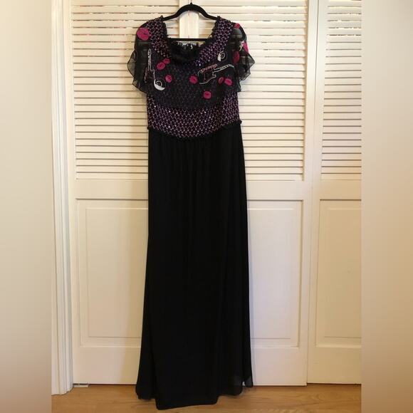 Custom Made Vintage Rock n Roll Sequin Beaded Evening Gown - Picture 2 of 6